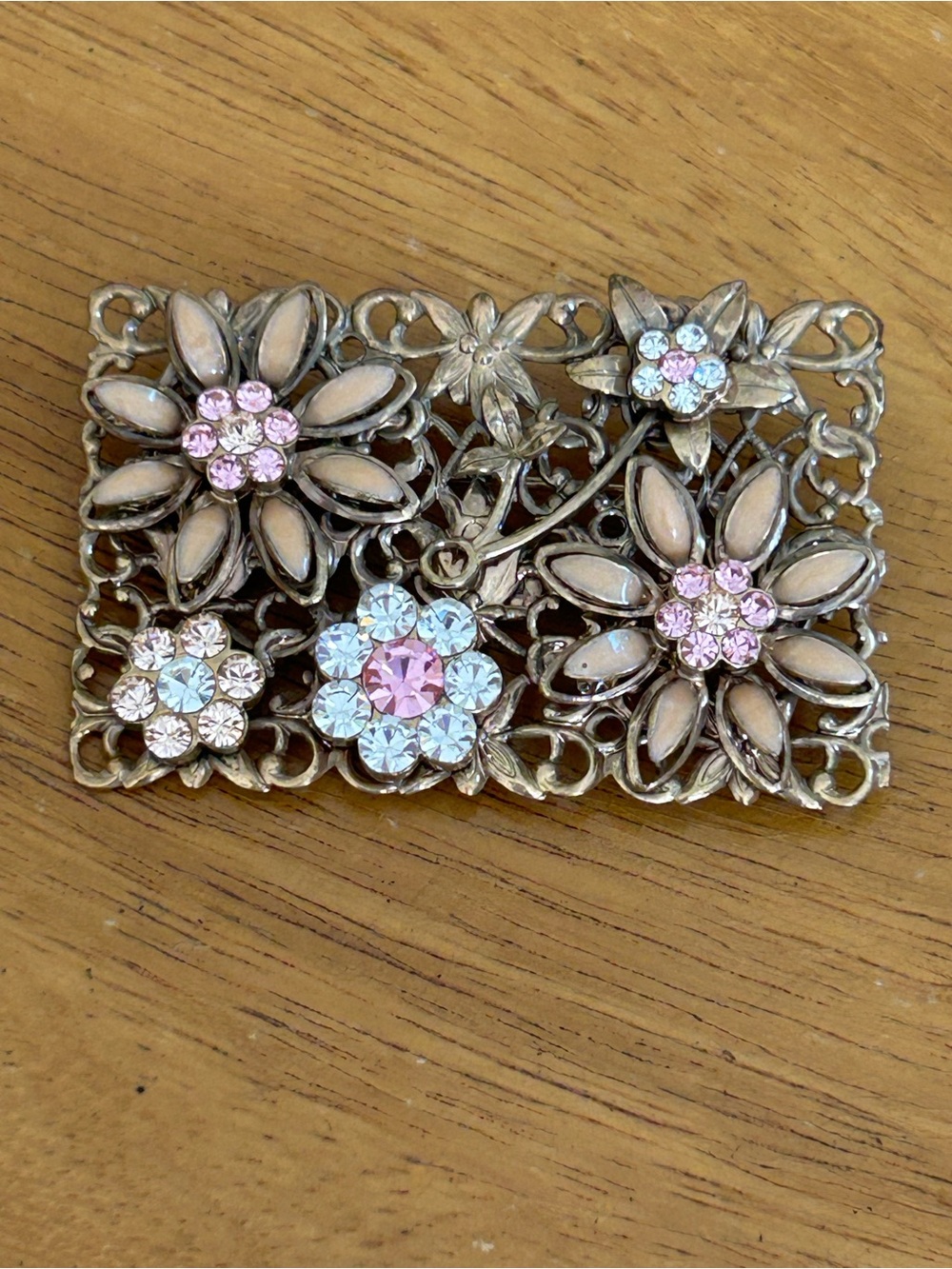 Carolee vintage Floral Crystal Filigree Brooch - Pink and Light Blue Accent
